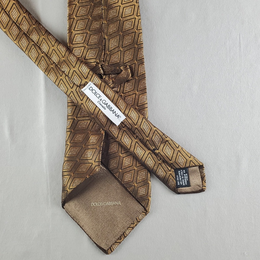 Dolce Gabbana Ties Mens 60 3.75 Gold Geometric Silk Designer Italy Luxury - Picture 8 of 13